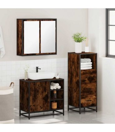 vidaXL 3 Piece Bathroom Furniture Set Smoked Oak Engineered Wood