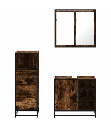 vidaXL 3 Piece Bathroom Furniture Set Smoked Oak Engineered Wood