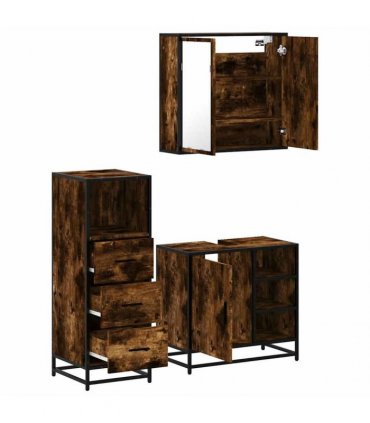 vidaXL 3 Piece Bathroom Furniture Set Smoked Oak Engineered Wood
