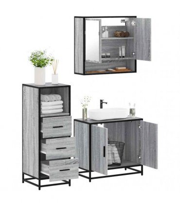 vidaXL 3 Piece Bathroom Furniture Set Grey Sonoma Engineered Wood