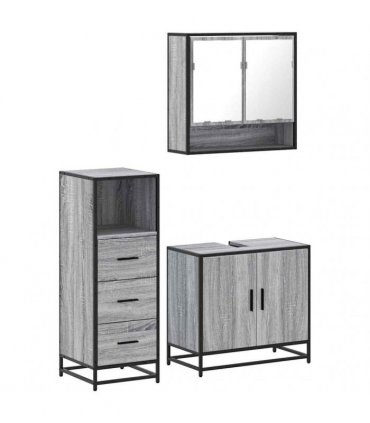 vidaXL 3 Piece Bathroom Furniture Set Grey Sonoma Engineered Wood
