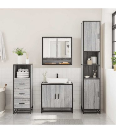 vidaXL 3 Piece Bathroom Furniture Set Grey Sonoma Engineered Wood