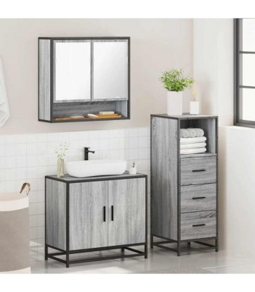 vidaXL 3 Piece Bathroom Furniture Set Grey Sonoma Engineered Wood