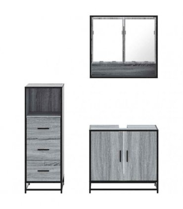 vidaXL 3 Piece Bathroom Furniture Set Grey Sonoma Engineered Wood