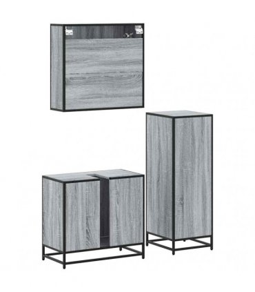vidaXL 3 Piece Bathroom Furniture Set Grey Sonoma Engineered Wood