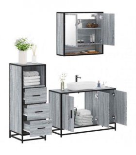 vidaXL 3 Piece Bathroom Furniture Set Grey Sonoma Engineered Wood