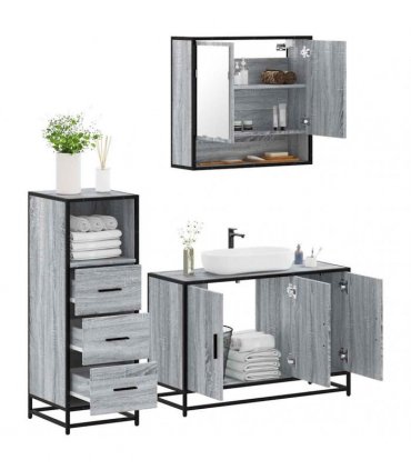 vidaXL 3 Piece Bathroom Furniture Set Grey Sonoma Engineered Wood