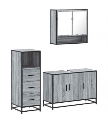 vidaXL 3 Piece Bathroom Furniture Set Grey Sonoma Engineered Wood