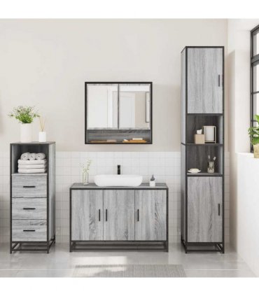 vidaXL 3 Piece Bathroom Furniture Set Grey Sonoma Engineered Wood