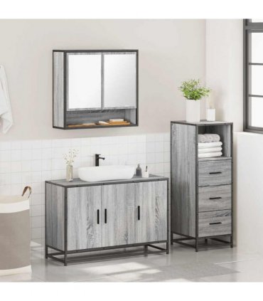 vidaXL 3 Piece Bathroom Furniture Set Grey Sonoma Engineered Wood