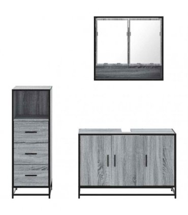 vidaXL 3 Piece Bathroom Furniture Set Grey Sonoma Engineered Wood