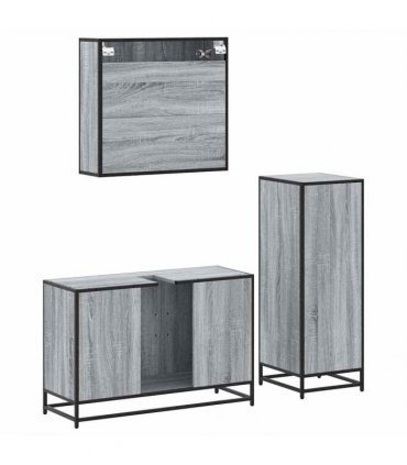 vidaXL 3 Piece Bathroom Furniture Set Grey Sonoma Engineered Wood