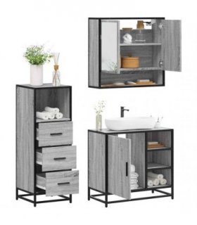 vidaXL 3 Piece Bathroom Furniture Set Grey Sonoma Engineered Wood