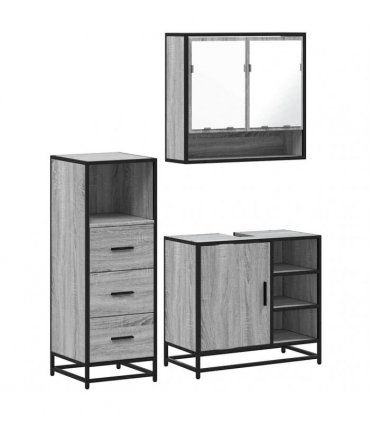 vidaXL 3 Piece Bathroom Furniture Set Grey Sonoma Engineered Wood