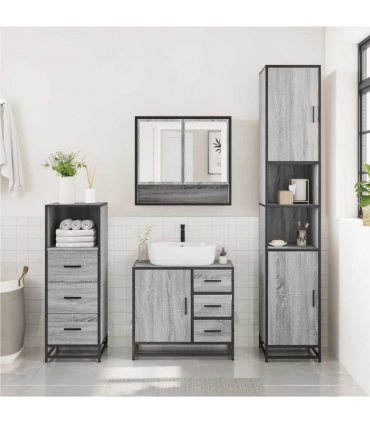 vidaXL 3 Piece Bathroom Furniture Set Grey Sonoma Engineered Wood