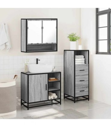 vidaXL 3 Piece Bathroom Furniture Set Grey Sonoma Engineered Wood