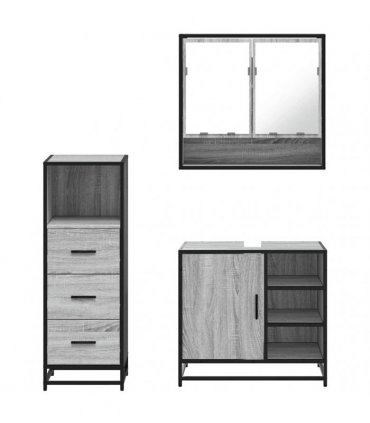 vidaXL 3 Piece Bathroom Furniture Set Grey Sonoma Engineered Wood