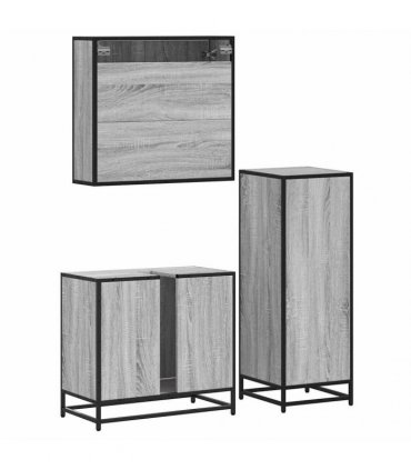 vidaXL 3 Piece Bathroom Furniture Set Grey Sonoma Engineered Wood