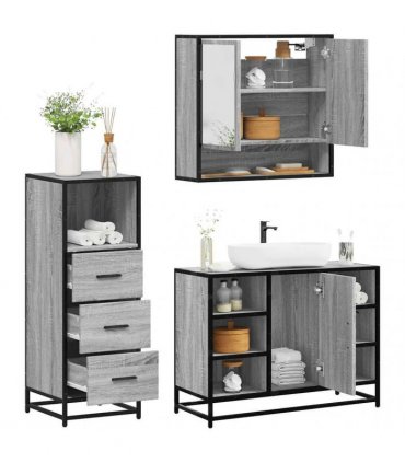 vidaXL 3 Piece Bathroom Furniture Set Grey Sonoma Engineered Wood