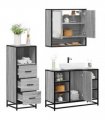 vidaXL 3 Piece Bathroom Furniture Set Grey Sonoma Engineered Wood