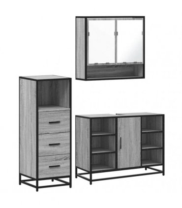 vidaXL 3 Piece Bathroom Furniture Set Grey Sonoma Engineered Wood