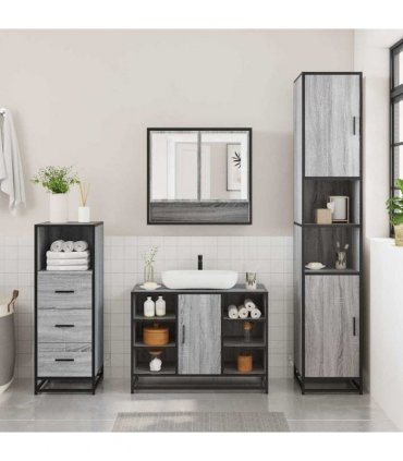 vidaXL 3 Piece Bathroom Furniture Set Grey Sonoma Engineered Wood