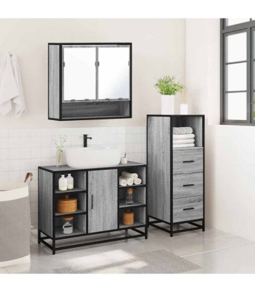 vidaXL 3 Piece Bathroom Furniture Set Grey Sonoma Engineered Wood