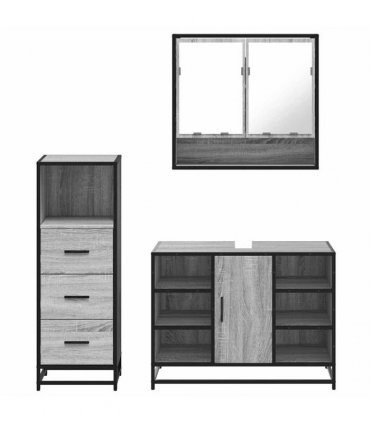 vidaXL 3 Piece Bathroom Furniture Set Grey Sonoma Engineered Wood