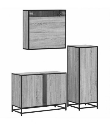 vidaXL 3 Piece Bathroom Furniture Set Grey Sonoma Engineered Wood