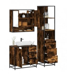 vidaXL 3 Piece Bathroom Furniture Set Smoked Oak Engineered Wood