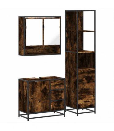 vidaXL 3 Piece Bathroom Furniture Set Smoked Oak Engineered Wood