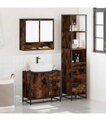 vidaXL 3 Piece Bathroom Furniture Set Smoked Oak Engineered Wood