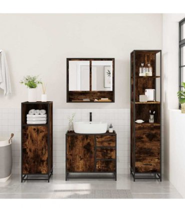 vidaXL 3 Piece Bathroom Furniture Set Smoked Oak Engineered Wood