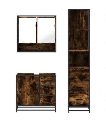 vidaXL 3 Piece Bathroom Furniture Set Smoked Oak Engineered Wood