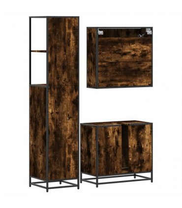 vidaXL 3 Piece Bathroom Furniture Set Smoked Oak Engineered Wood