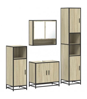vidaXL 4 Piece Bathroom Furniture Set Sonoma Oak Engineered Wood
