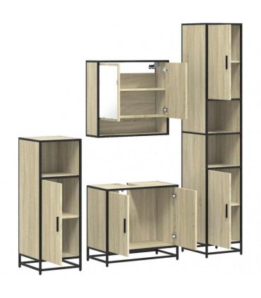 vidaXL 4 Piece Bathroom Furniture Set Sonoma Oak Engineered Wood