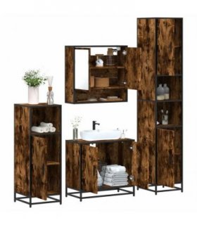 vidaXL 4 Piece Bathroom Furniture Set Smoked Oak Engineered Wood