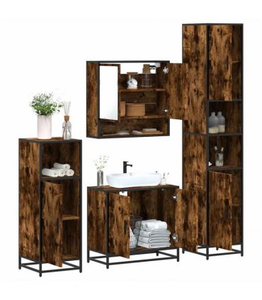 vidaXL 4 Piece Bathroom Furniture Set Smoked Oak Engineered Wood