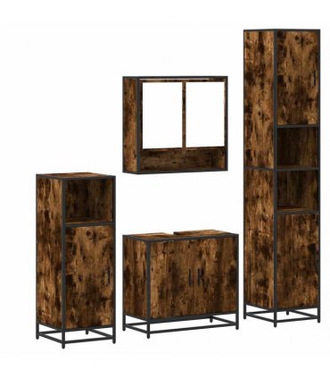 vidaXL 4 Piece Bathroom Furniture Set Smoked Oak Engineered Wood