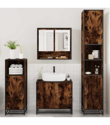vidaXL 4 Piece Bathroom Furniture Set Smoked Oak Engineered Wood