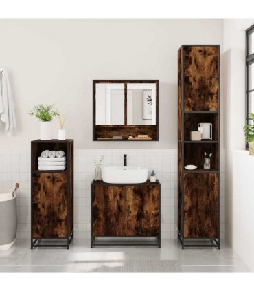 vidaXL 4 Piece Bathroom Furniture Set Smoked Oak Engineered Wood