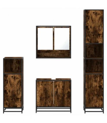 vidaXL 4 Piece Bathroom Furniture Set Smoked Oak Engineered Wood