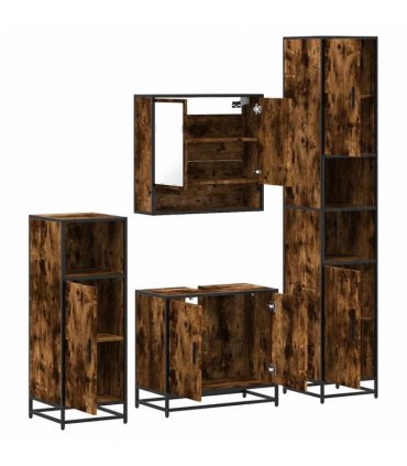 vidaXL 4 Piece Bathroom Furniture Set Smoked Oak Engineered Wood
