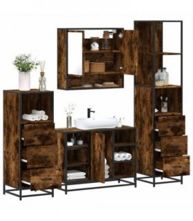 vidaXL 4 Piece Bathroom Furniture Set Smoked Oak Engineered Wood