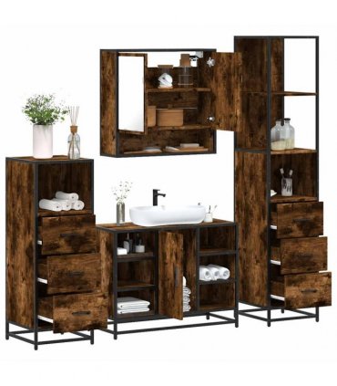 vidaXL 4 Piece Bathroom Furniture Set Smoked Oak Engineered Wood