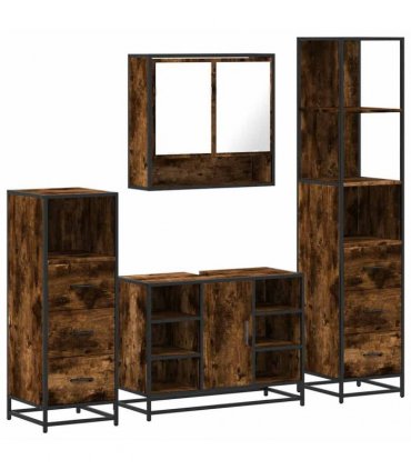 vidaXL 4 Piece Bathroom Furniture Set Smoked Oak Engineered Wood