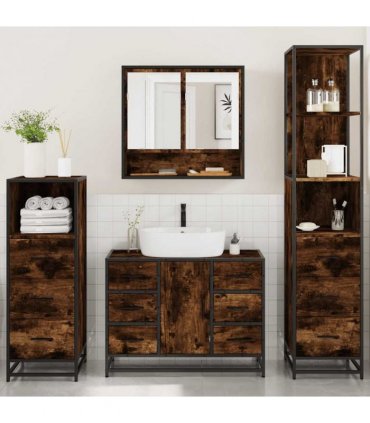 vidaXL 4 Piece Bathroom Furniture Set Smoked Oak Engineered Wood