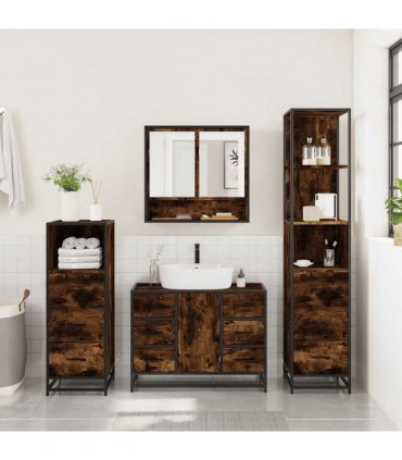 vidaXL 4 Piece Bathroom Furniture Set Smoked Oak Engineered Wood