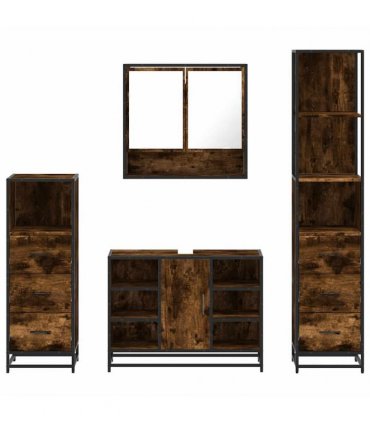 vidaXL 4 Piece Bathroom Furniture Set Smoked Oak Engineered Wood
